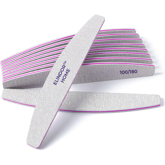 Set 10 Pile Unghii Profesionale Elindor® Granulatie 100/180 Reutilizabile Semiluna pentru Manichiura Pedichiura Unghii Naturale si False, Gri