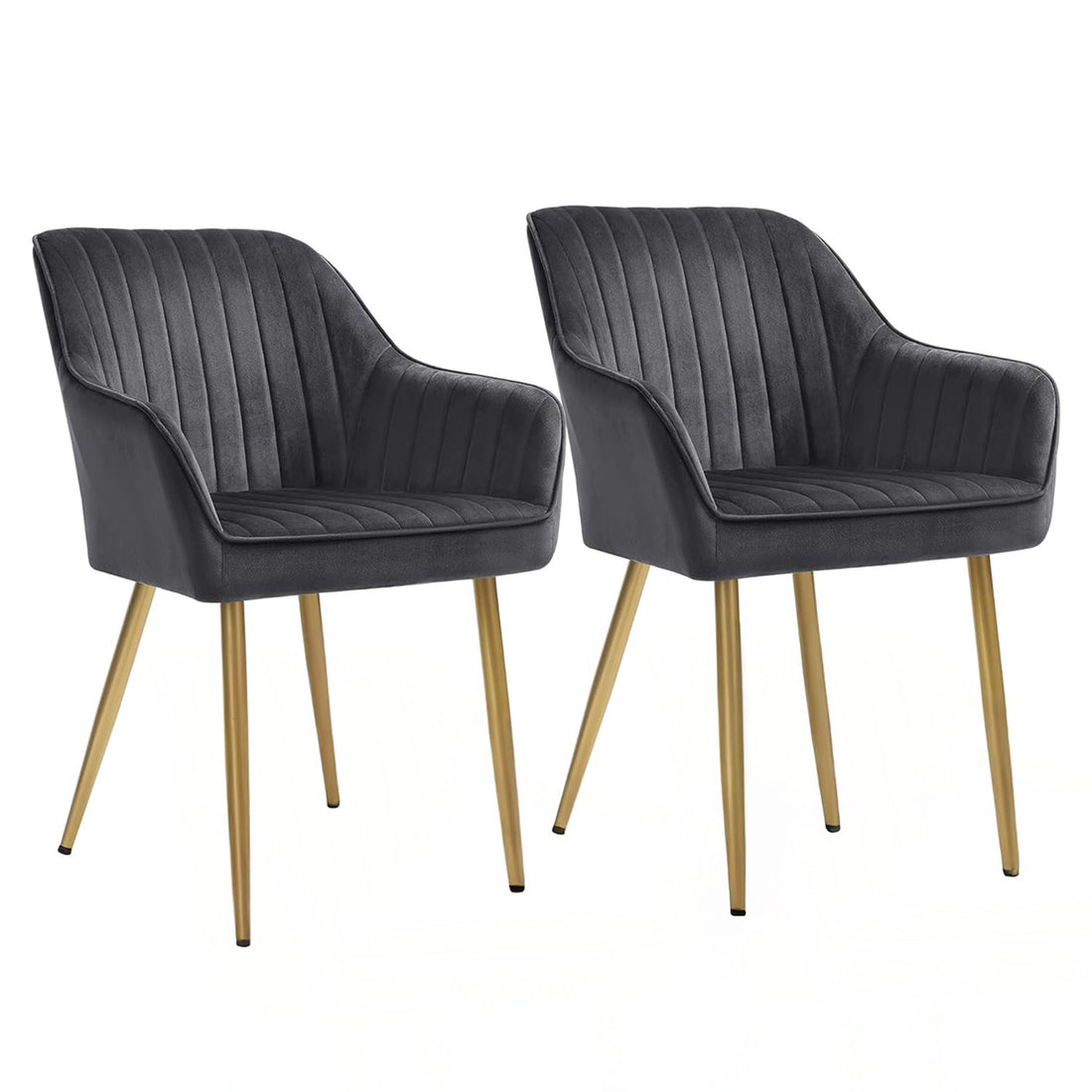 Set 2 Scaune Elindor® Ergonomice, Design Contemporan, Scaun cu Spatar si cu Manere, din Catifea cu Picioare Metalice Aurii, Potrivite pentru Living, Bucatarie, Birou, Dormitor, Latime Sezut 49 cm, 55.5 x 43 x 83 cm, Gri