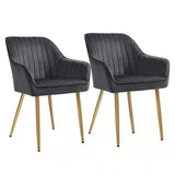 Set 2 Scaune Elindor® Ergonomice, Design Contemporan, Scaun cu Spatar si cu Manere, din Catifea cu Picioare Metalice Aurii, Potrivite pentru Living, Bucatarie, Birou, Dormitor, Latime Sezut 49 cm, 55.5 x 43 x 83 cm, Gri