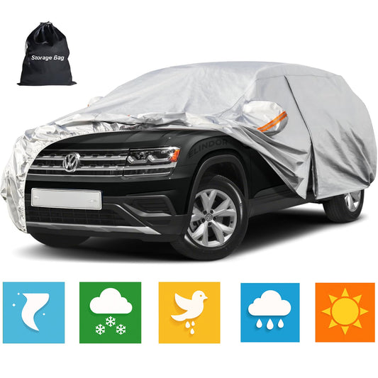 Prelata Auto Gri 6 Straturi Elindor®, Toate Anotimpurile, Husa Protectie Completa, Impermeabila, Antigrindina, Ploaie, Anti Soare, Bumbac, Compatibila pentru SUV, Accesorii Masina Exterior, 475x193x143 cm