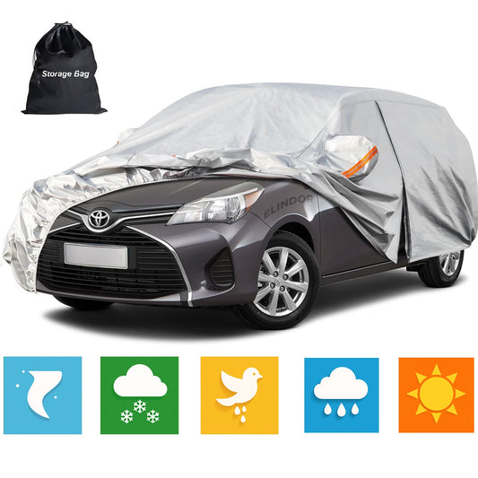 Prelata Auto Gri 6 Straturi Elindor®, Toate Anotimpurile, Husa Protectie Completa, Impermeabila, Antigrindina, Ploaie, Anti Soare, Bumbac, Compatibila pentru Hatchback, Accesorii Masina Exterior, 382x165x120 cm