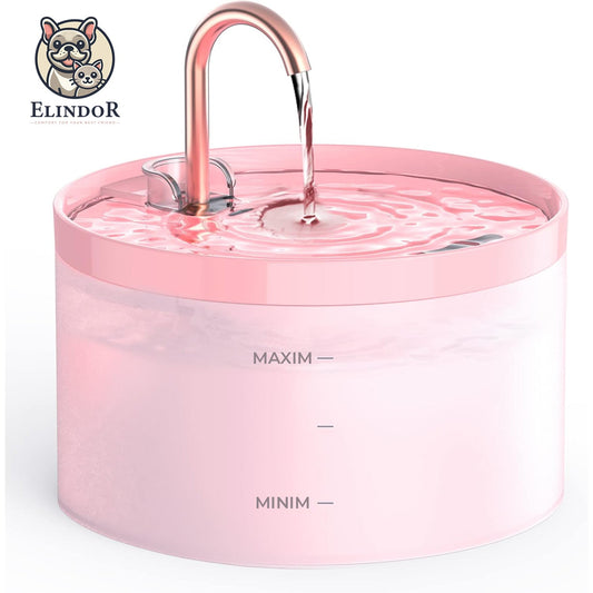 Fantana de Apa pentru Pisici Elindor® 2L cu Robinet Imitat Filtru Carbon Activ si Iluminare LED Ultra Silentioasa Design Compact, Roz