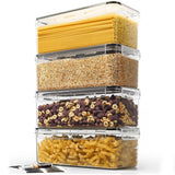 Recipiente transparente pentru alimente, set de 4 bucăți, ideale pentru organizarea cămării și păstrarea prospețimii.