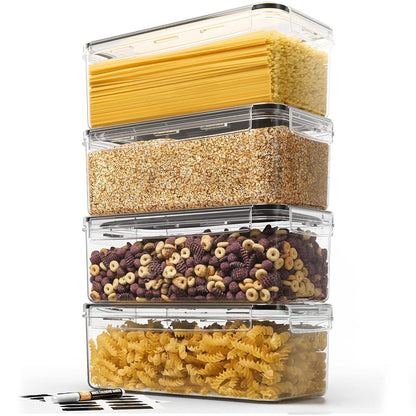 Recipiente transparente pentru alimente, set de 4 bucăți, ideale pentru organizarea cămării și păstrarea prospețimii.