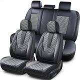 Set Complet de 3  Huse Scaune Auto Elindor®, Piele Nappa, Protectie Bancheta si Scaun, Montaj Rapid, Husa Impermeabila, Acoperire Spatar si Sezut, Acceosirii Masina Interior, Universale Compatibile cu VW, Dacia, Renault, BMW, Ford, Skoda, Hyundai, Gri