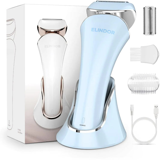 Aparat de Ras Electric Elindor® pentru Femei, 3-In-1, USB Reincarcabil, Ras Uscat/Umed, Albastru