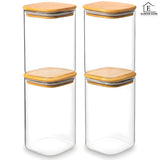 Set 4 Borcane din Sticla Elindor® cu Capac Ermetic din Bambus, Borcan 1100 ml Ideal pentru Miere, Dulceata, Condimente, Cafea, Zahari, Recipient Depozitare in Bucatarie, Transparent