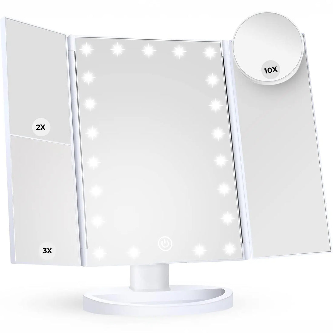 Oglinda Cosmetica Elindor® cu Iluminare LED, Marire 2X, 3X, 10X, Control Tactil, Alimentare Dubla, Alb