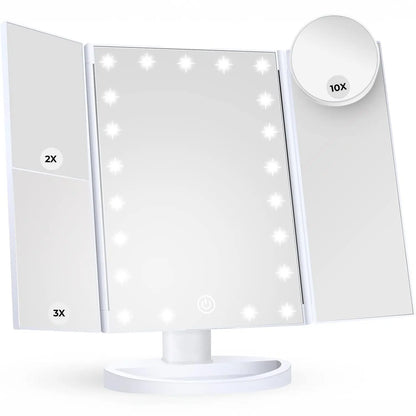 Oglinda Cosmetica Elindor® cu Iluminare LED, Marire 2X, 3X, 10X, Control Tactil, Alimentare Dubla, Alb