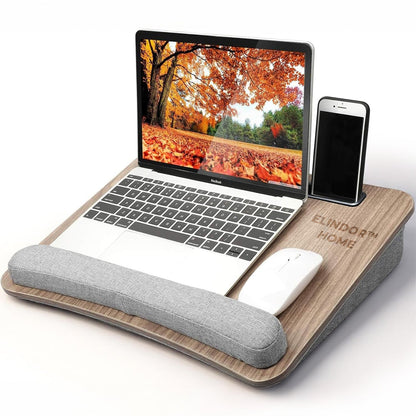 Suport Universal Maro pentru Laptop Elindor®, Masa Multifunctionala, din Lemn, Birou Portabil cu Sertar de Depozitare si Suport pentru Tableta, Masuta Stand Dimensiuni 43x33x7 cm