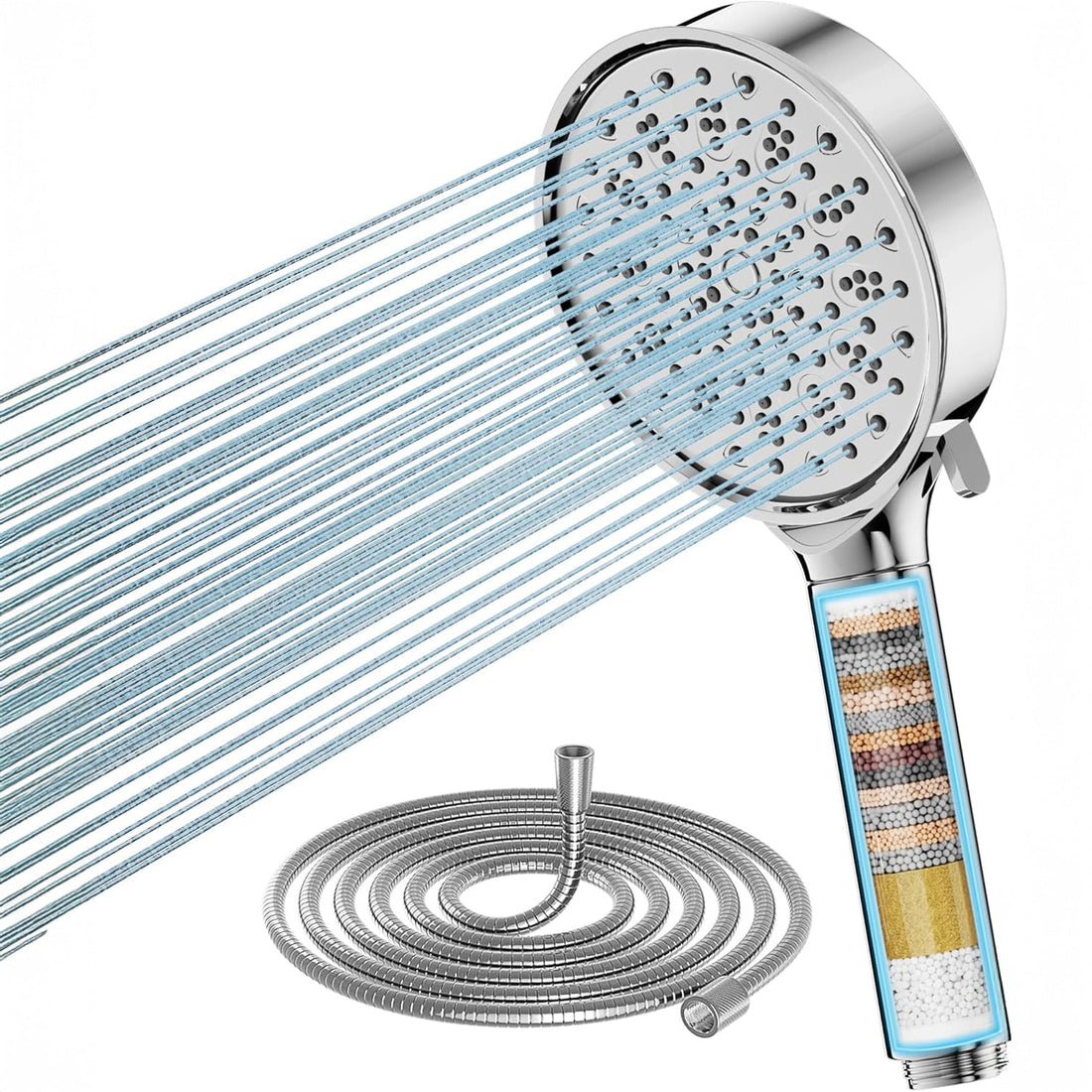 Cap de Dus cu Filtru Elindor®, Sistem Filtrare Apa Potabila, Protectie Anticalcar, Jeturi Personalizabile, Instalare Universala, Ideal Pentru Igiena Zilnica, Compatibil Piele Sensibila si Par Fragil, Argintiu