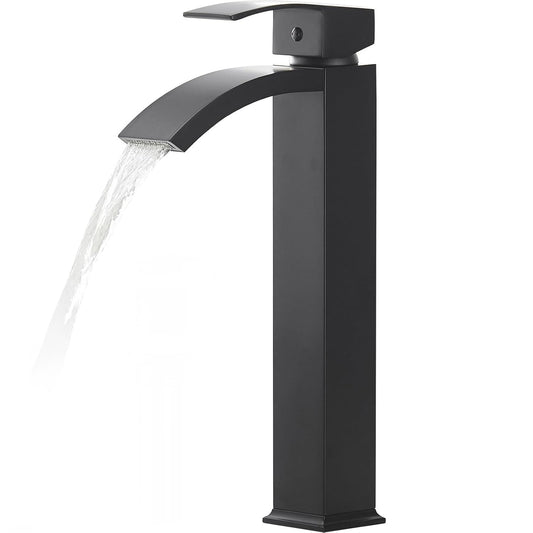 Baterie Chiuveta Vas Elindor®, Robinet Cascada, Design Modern, Alama Solida, Negru