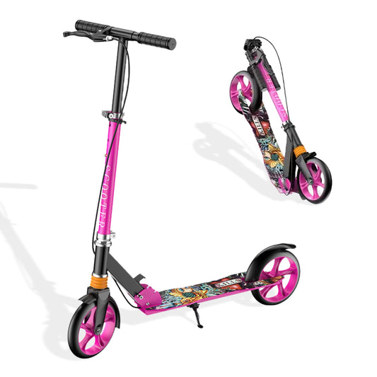 Trotinetă Pliabilă cu Amortizor Elindor®, Frână Spate și Platformă Antiderapantă, Roz