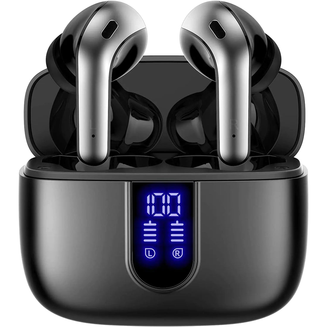 Casti Elindor® Wireless In-Ear Cu Afisaj LED, 60h Autonomie, Incarcare Wireless, IPX5, Control Tactil, Cu Microfon, Negru