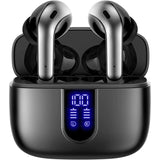 Casti Elindor® Wireless In-Ear Cu Afisaj LED, 60h Autonomie, Incarcare Wireless, IPX5, Control Tactil, Cu Microfon, Negru
