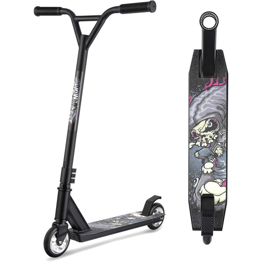 Trotineta Elindor® pentru Copii, Fete si Baieti, Freestyle, Frana Spate din Aluminiu si Platforma Antiderapanta, Inaltime Reglabila 78-105 cm, Negru