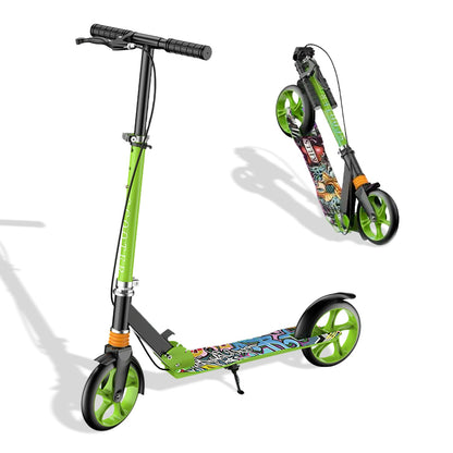 Trotiinetă Pliabilă cu Amortizor Elindor®, Frână Spate și Platformă Antiderapantă, Verde