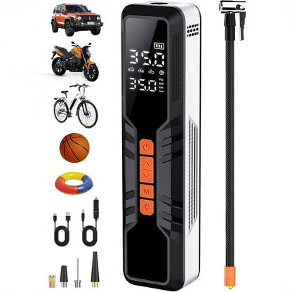 Compresor de Aer Elindor® Portabil 150PSI, 10000mAh cu Afisaj Digital si Lumina LED, Pompa Auto, Negru