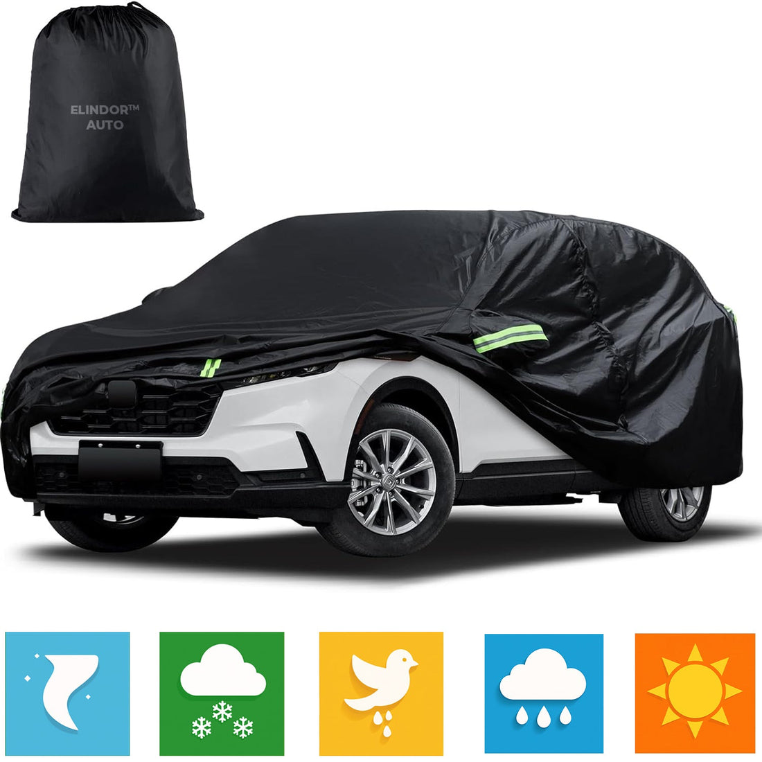 Prelata Auto Neagra 3 Straturi Elindor®, Impermeabila, Toate Anotimpurile, Husa de Protectie Completa, Antigrindina, Ploaie, Anti Soare, Accesorii Masina Exterior, SUV M, 450×183×143 cm