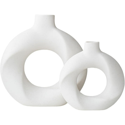 Set 2 Vaze Ceramica Premium Elindor® Design Modern Boho Minimalist Alb