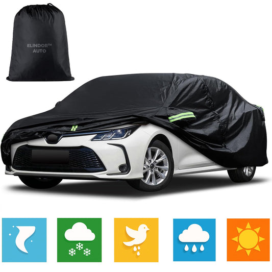 Prelata Auto Neagra 3 Straturi Elindor®, Impermeabila, Toate Anotimpurile, Husa de Protectie Completa, Antigrindina, Ploaie, Anti Soare, Accesorii Masina Exterior, Sedan XL, 483×178×120 cm