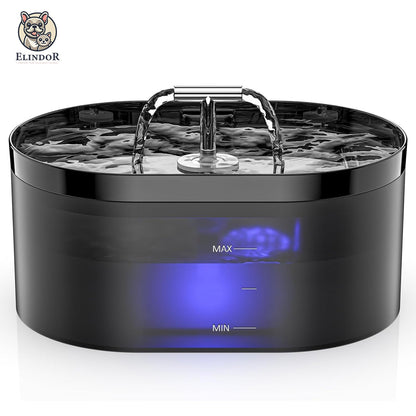 Fantana de Apa pentru Pisici Elindor® Cu Filtru Carbon Activ Si Pompa Silentioasa, Capacitate 2.2L, Design Modern cu Led, Usor De Curatat, Jet Reglabil, Negru