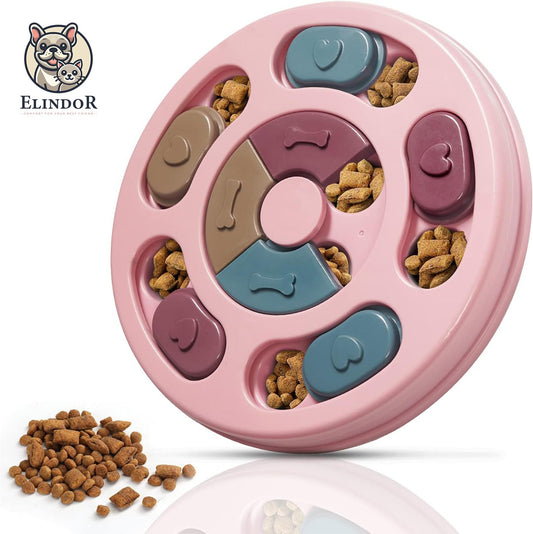 Jucarie Puzzle Elindor® Interactiva pentru Animale de Companie, Bol de Mancare, Compartimente Glisante, Roz