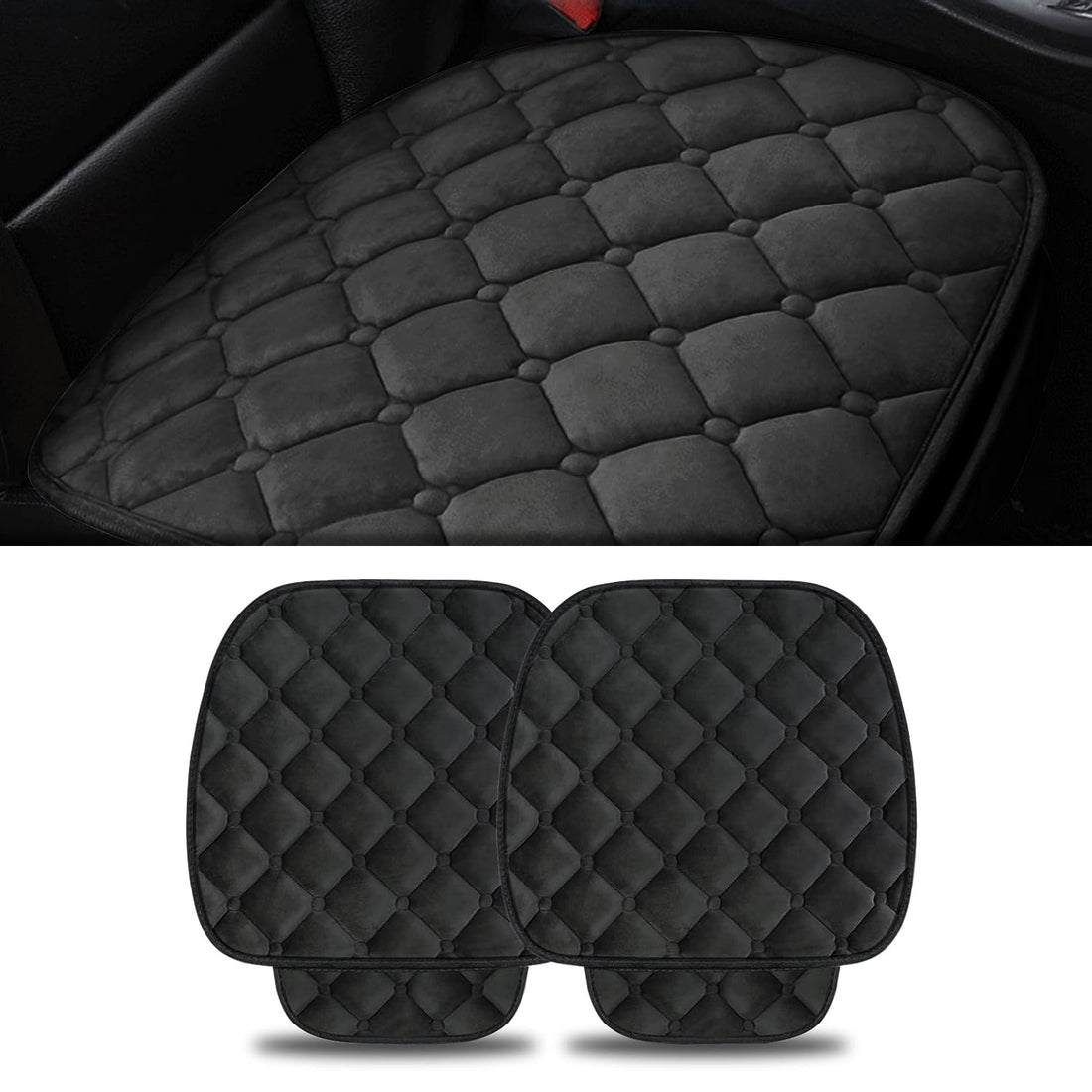 Set 2 Huse Universale Negre de Scaune Auto Elindor®, Anti-Alunecare, Husa Sezut Scaun Sofer din Plus, Bumbac, Matase Elastica, Design Premium pentru Interior Masina, 51x50 cm