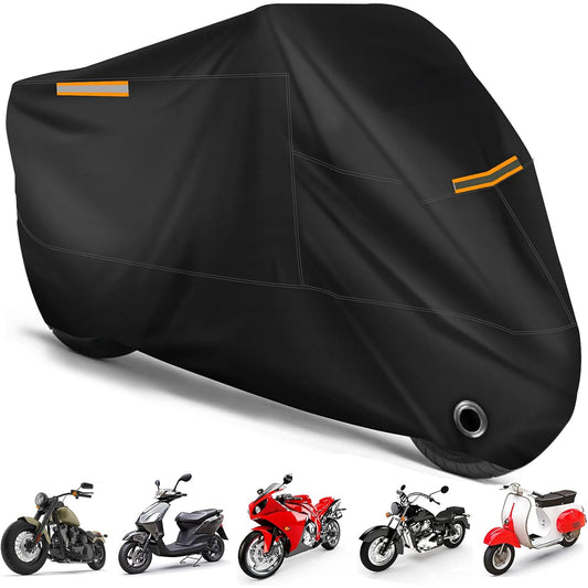 Husa Motocicleta Universala Elindor® Impermeabila, Protectie Antipraf si UV, Banda Reflectorizanta, Orificii Lacat, Exterior si Interior, Accesorii Motocicleta, Negru