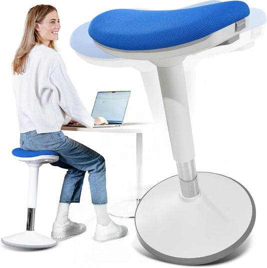 Scaun Ergonomic Elindor® cu Rotatie Libera, fara Spatar si Manere, Design Compact, Tapitat cu Burete Moale, cu Picior Metalic, Potrivite pentru Bucatarie, Birou, Medici, Inaltime Ajustabila 48-63 cm, Albastru