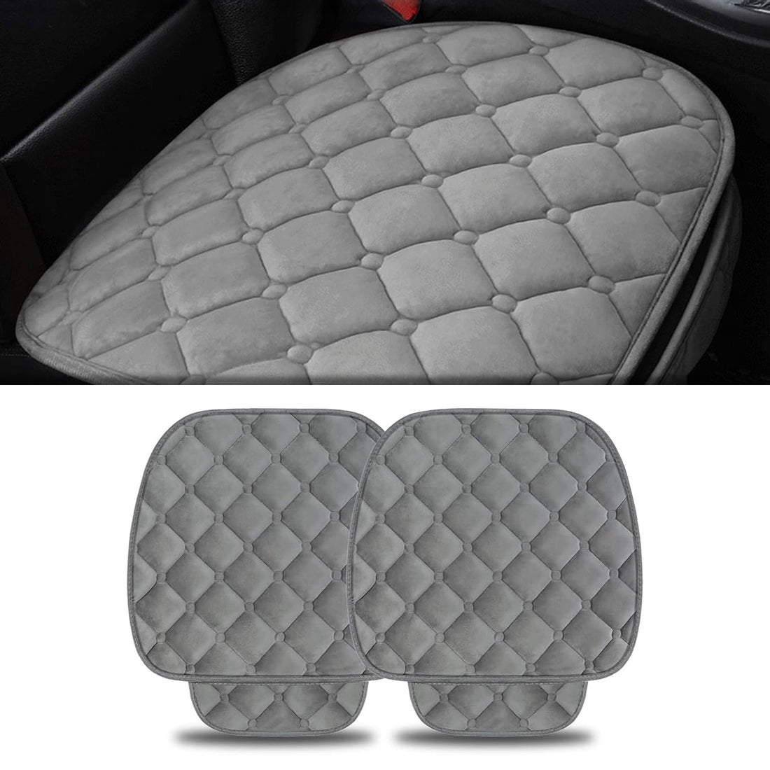 Set 2 Huse Universale Gri de Scaune Auto Elindor®, Anti-Alunecare, Husa Sezut Scaun Sofer din Plus, Bumbac, Matase Elastica, Design Premium pentru Interior Masina, 51x50 cm