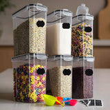 Set de 6 Recipiente Elindor® Mari, Caserole Ingrediente pentru Bucatarie, pentru Alimente Uscate, Recipient pentru Depozitare Cafea, Zahar, Paste, Cereale, Capac Etans, fara BPA, Etichete Reutilizabile, Marker, 4L, 9 × 10 × 15 cmTransparent