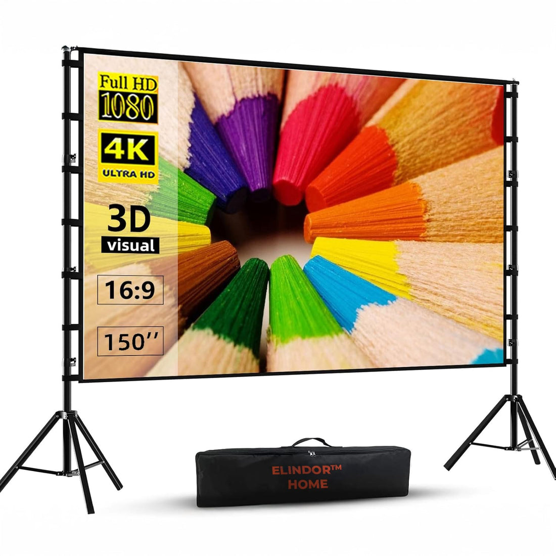 Ecran Proiector Elindor®, 150 Inch, Portabil, 16:9 HD 4K, Negru