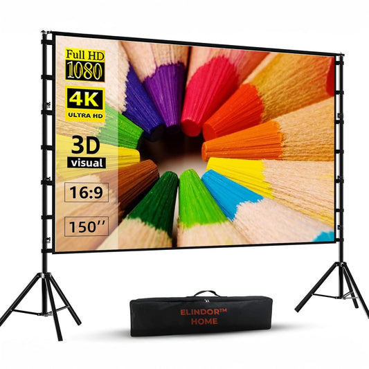 Ecran Proiector Elindor®, 150 Inch, Portabil, 16:9 HD 4K, Negru
