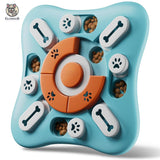 Puzzle Inteligent Elindor® pentru Caini si Pisici cu Sunet si Compartimente Recompense si Hrana, Rotire 360, Albastru