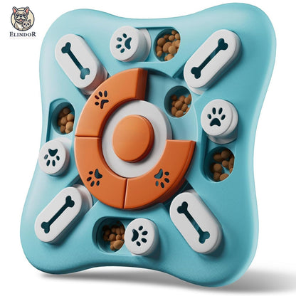 Puzzle Inteligent Elindor® pentru Caini si Pisici cu Sunet si Compartimente Recompense si Hrana, Rotire 360, Albastru