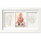 Kit Amprenta Bebe cu Lut Non-Toxic si Rama Foto Elindor® Personalizabil, pentru Maini si Picioare, Cadou Ideal pentru Botez, Zi de Nastere si Baby Shower, Set Complet cu Etichete, Pigment si Cutie de Cadou, Design Elegant, Alb
