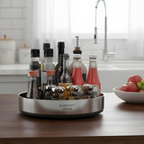 Organizator Rotativ 360° Elindor®, Otel Inoxidabil 304, 1 Nivel, Pentru Condimente, Cafea, Ceai, Borcane, Sticle, Produse Cosmetice, Accesorii Baie, Mirodenii, Dulapuri, Sertare, Bucatarie, Baie, Birou, Suprafata Antiaderenta, 19.5x6 cm, Argintiu