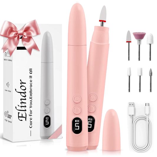 Freza Electrică Unghii Elindor® 18.000 RPM, 6 Capete, Reîncărcabilă, Roz