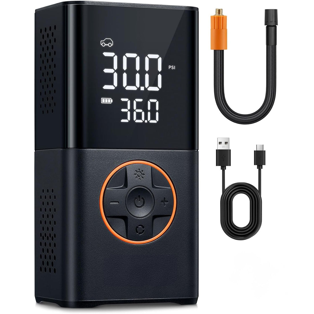 Compresor Auto Digital Elindor®,Portabil, 4000mAh, Negru