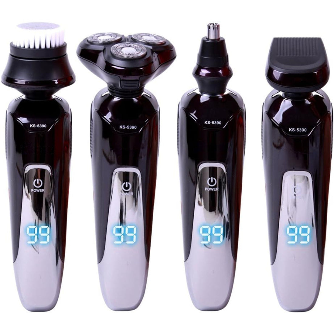 Aparat de Ras Electric Elindor® 4 In 1 pentru Barbati, cu Capete Rotative, Trimmer Nas, Perie Curatare Fata, Ecran LED, Autonomie 2h, Negru