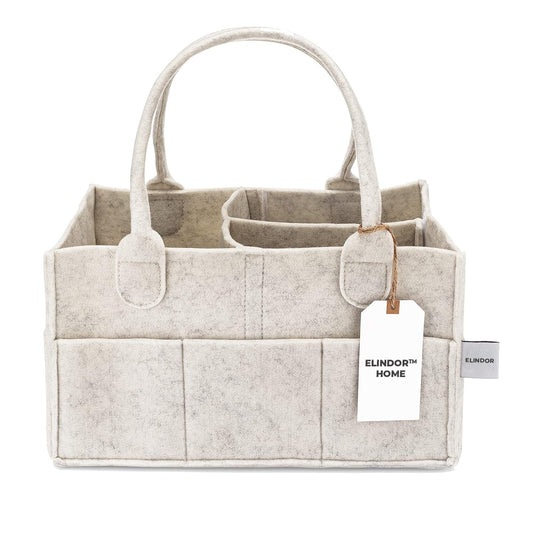 Cutie Depozitare pentru Scutece Elindor® Compartimentare Ajustabila, Organizator pentru Camera Copilului, Organizatoare pentru Dulap, Cutie Organizare, Cos Multifunctional, Separator Haine, Paturi, Jucarii, pentru Dormitor, Masina, 23 x 33 x 18 cm, Bej