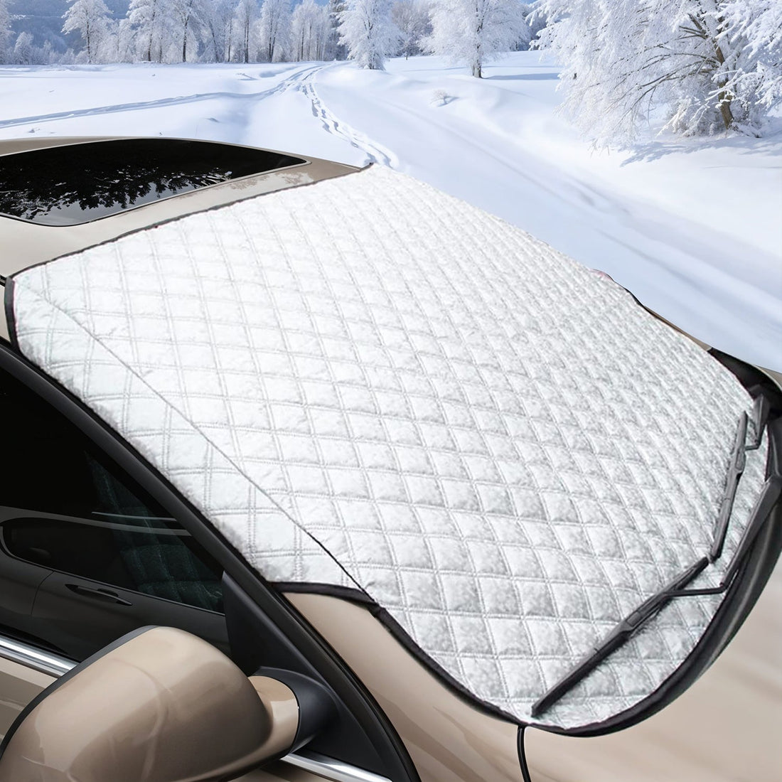 Parasolar Auto  pentru Parbriz Elindor® Material 4 Straturi, Protectie pentru Inghet, Zapada, Praf, Soare, 147 x 100 cm, Montare Usoara, Accesorii Masina, Argintiu