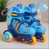 Role Reglabile Elindor® pentru Copii, Fete si Baieti, 4 Roti cu Lumini, Platforma in Triunghi, Ajutatoare pentru Incepatori, Rotile din Silicon, Rulmenti Aluminiu / Poliuretan, Marimea S, 28-32, Albastru