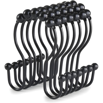Set 12 Inele Negre pentru Perdea Dus Elindor®, Accesorii Baie, Agatatoare Inox, Anticadere, Rezistente la Coroziune, Decoratiuni Metalice, Ideal pentru Bara si Prindere Usoara