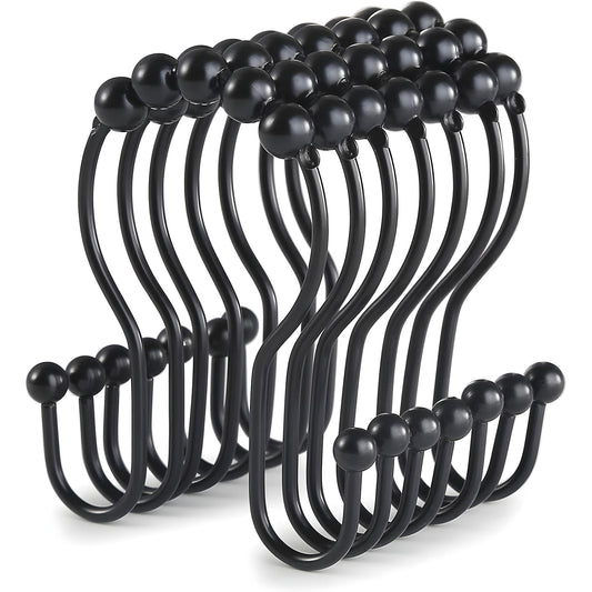 Set 12 Inele Negre pentru Perdea Dus Elindor®, Accesorii Baie, Agatatoare Inox, Anticadere, Rezistente la Coroziune, Decoratiuni Metalice, Ideal pentru Bara si Prindere Usoara