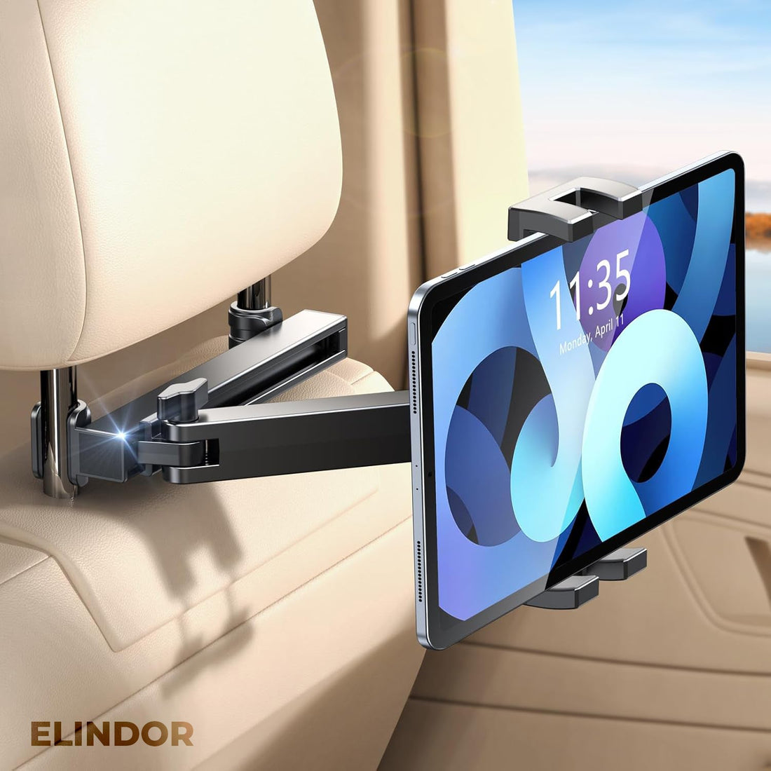 Suport Auto Tetiera Elindor® pentru Tablete si Telefoane, Pliabil, Extensibil, Rotire 360°, Compatibil 4,7-12,9", Negru