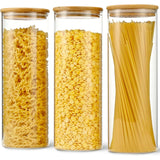 Set 3 Borcane Sticlă Elindor®, 2L, Capace Bambus și Etichete Negre