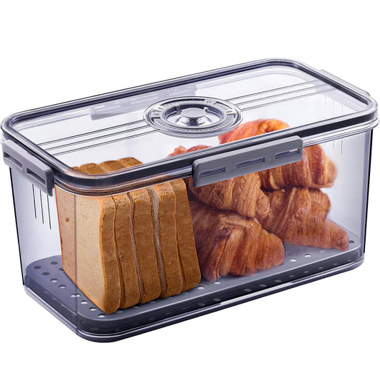 Cutie Depozitare Alimente Etansa Elindor® cu Supapa de Aer, Scala de Timp, Tava Scurgere si Capac Rezistent, Gri