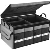 Organizator Negru Portbagaj Auto Elindor®, Cutie Pliabila, Geanta Depozitare, Compartimentare Practica, Accesorii Interior Masina, Plasa Elastica, Suport Bagaje, Organizare Rapida